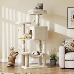 44-Inch Multi-Level Cat Tree Tower with Condo, Hammock & Scratching Posts 