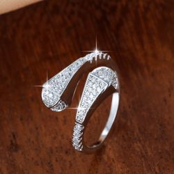 Cubic Zirconia Decor Cuff Ring Resizable 
