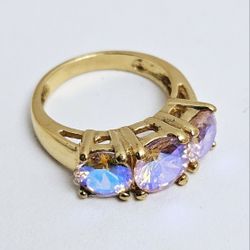 VTG Mystic Topaz & Gold Vermeil Over Sterling Silver Three Stone 6.3g Size 7