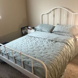 Ikea SAGSTUA Queen White and Gold Bed Frame