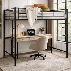 Twin bed Metal Loft Bed Frame for Kids/Adults/Teens, Space-Saving Design, Black