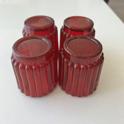 4 Red Glass Tea Light Candle Holders 