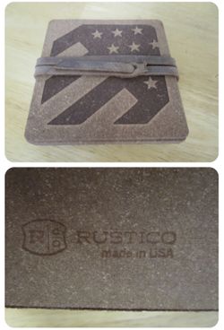 Set of 4 ~ Rustico American Flag Print 4" Brown Leather Coasters Made in USA New