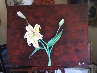 Yellow and Red Floral painting, large at 30 by 40”