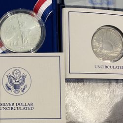 1986 STATUE OF LIBERTY SILVER DOLLAR & HALF DOLLAR COMMEMORATIVE SET