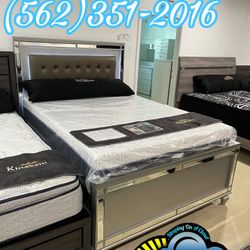 Queen Mirror Bed Frame With Light Up Headboard New 