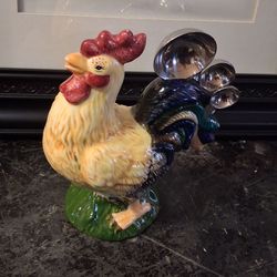 VTG New Debco Ceramic Rooster Measuring Spoon Holder Caddy