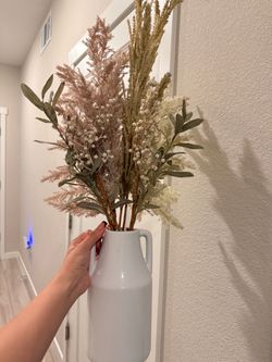 White Ceramic Jug Vase with Faux Botanicals