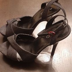 Jeans Fabric Grey Heels Size 7.5