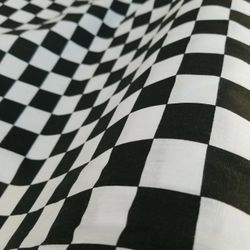 2 Yards Checkered Black & White  Racing Flag Poly cotton Print 60"  Fabric