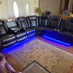 Brand New Sectional Black Faux Leather With 2 Power Recliners & Wireless Charger $1599