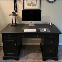 Executive Black Wooden Desk - Computer Writing Office Gaming Desk