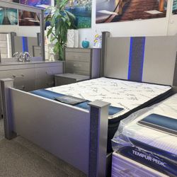Gray 5pc Bedroom Set W/built-in LED Lights For Sale ( Furniture Closeout) FREE MATTRESS!