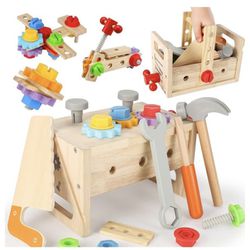 Kids Tool Set, 29 PCS Wooden Montessori Toy Tool Set for Toddlers