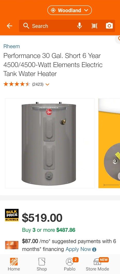 30 Gallons Electric Water Heater.