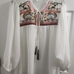 Boho Embroidered Peasant Blouse