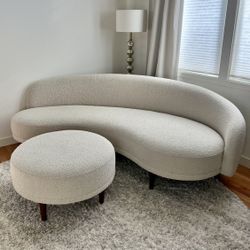 Article Kayra Mid Century Modern Cresent Sofa in Ivory Bouclé 