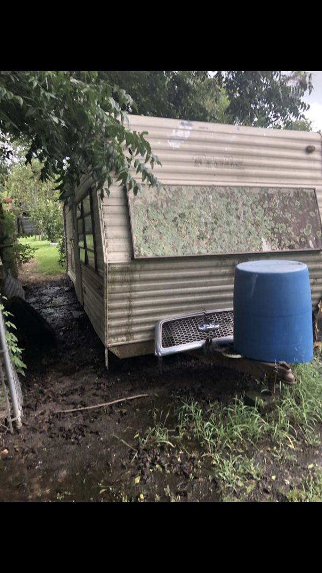 Falling apart camping trailer