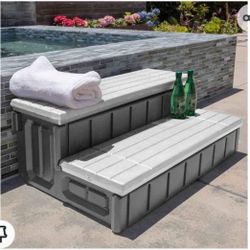 XtremepowerUS Universal 2 Slip-Resistant Spa & Hot Tub Step Outdoor Indoor Compartment Spa Step with Storage, Brown/Black And Gray Available 