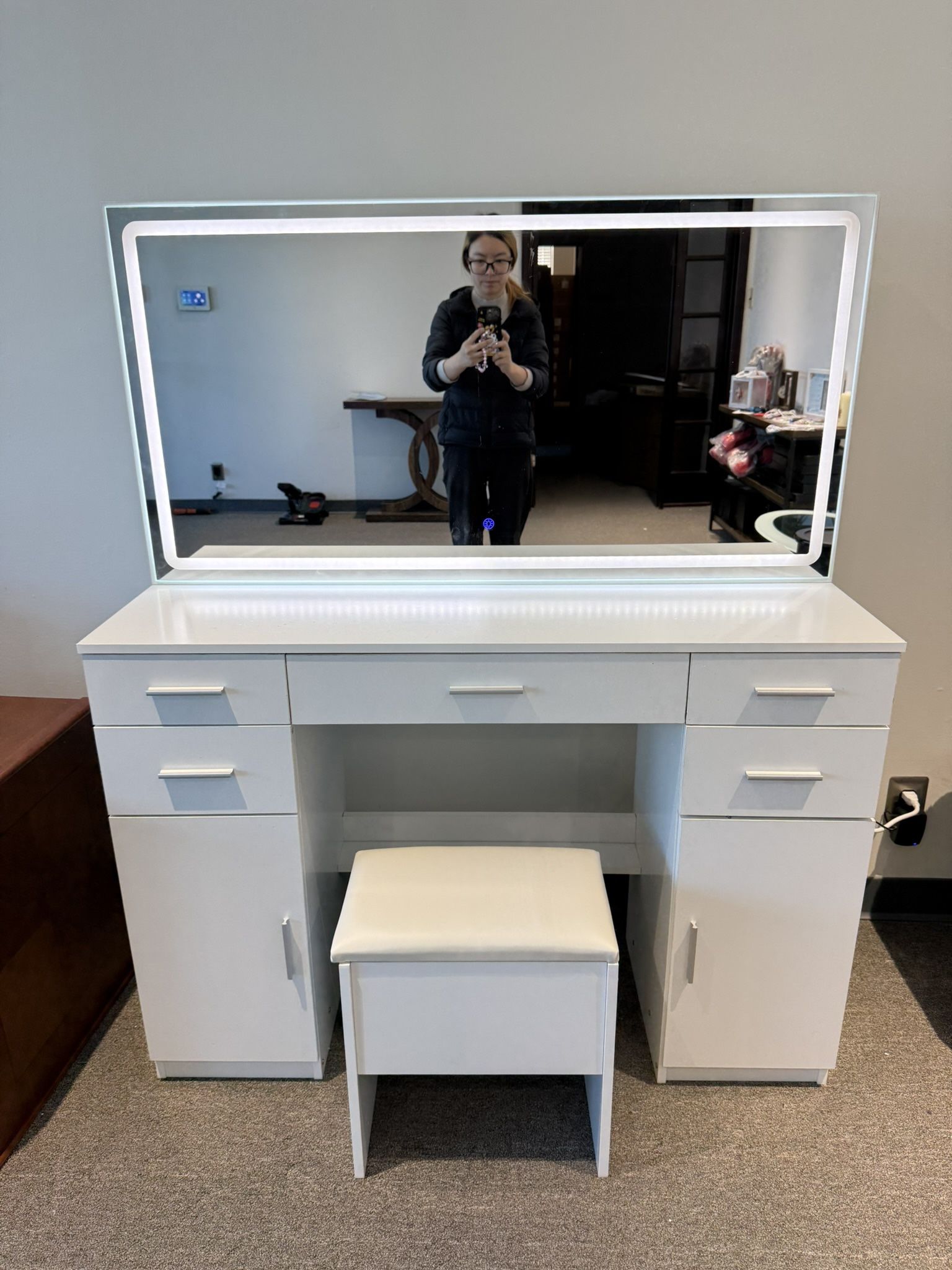 Makeup Vanity Desk with Mirror and Lights: Large Mirror with 3 Modes Lighting - White Vanity with 5 drawers