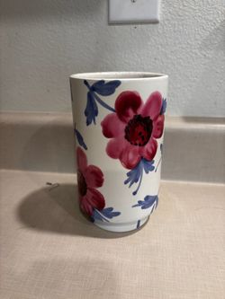 White Ceramic Vase with Floral Pattern