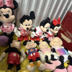Vintage Lot Of 8 Disney Miney & Mickey Mouse Plush Big