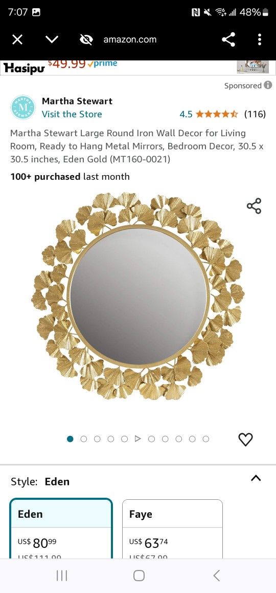 Martha Stewart Wall Décor Large Round Living Room Iron Metal Mirrors Ready To Hang Bedroom Decoration, 30.5"" X 30.5"", Eden Gold (MT160-0021)