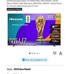 Tv Hisense U7 100”