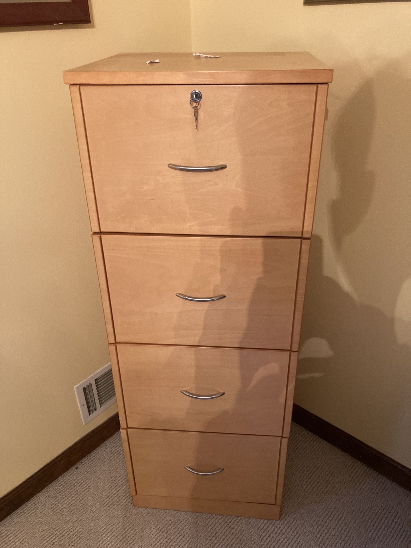 Wooden Filing Cabinet With Locking Drawer. 