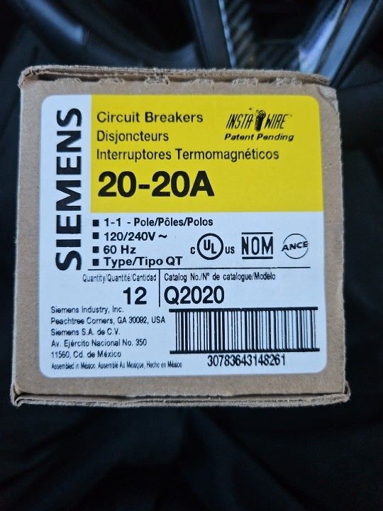 Q2020 SIEMENS Q2020 20A 1 POLE, 120V TANDEN CIRCUIT BREAKER for Sale in ...