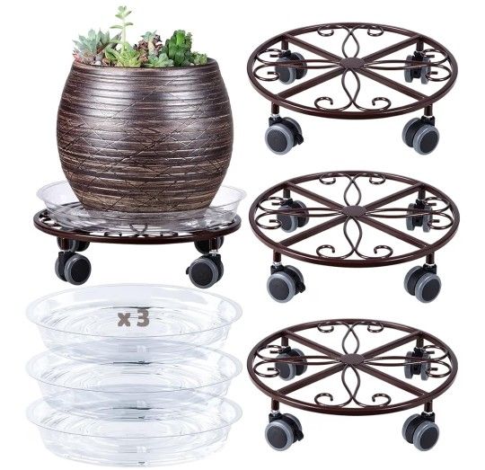 3 Pack Plant Caddy with Wheels Heavy Duty 12 Inches Metal