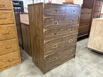 Campaign Style 5-Drawer Dresser with Brass Pulls