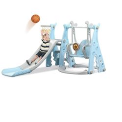 Ealing 4 in 1 Toddler Swing and Slide Sets for Age 1-3 Swing Playset with Climber,Basketball Hoop ,Blue V059