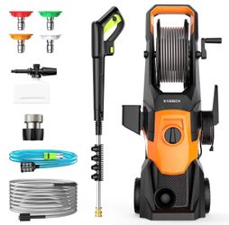 KASRECH 4500 PSI Electric Pressure Washer – 4 Nozzles, Self-Suction Hose, Multi-Scene Cleaning