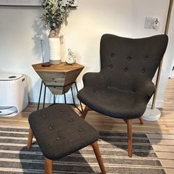 Charcoal Wingback Side Chair And Ottoman 