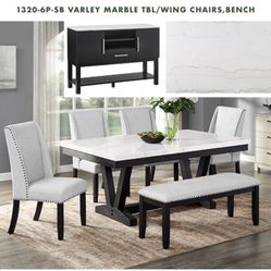 GENUINE MARBLE DINING TABLE WITH CHAIRS AND BENCH 