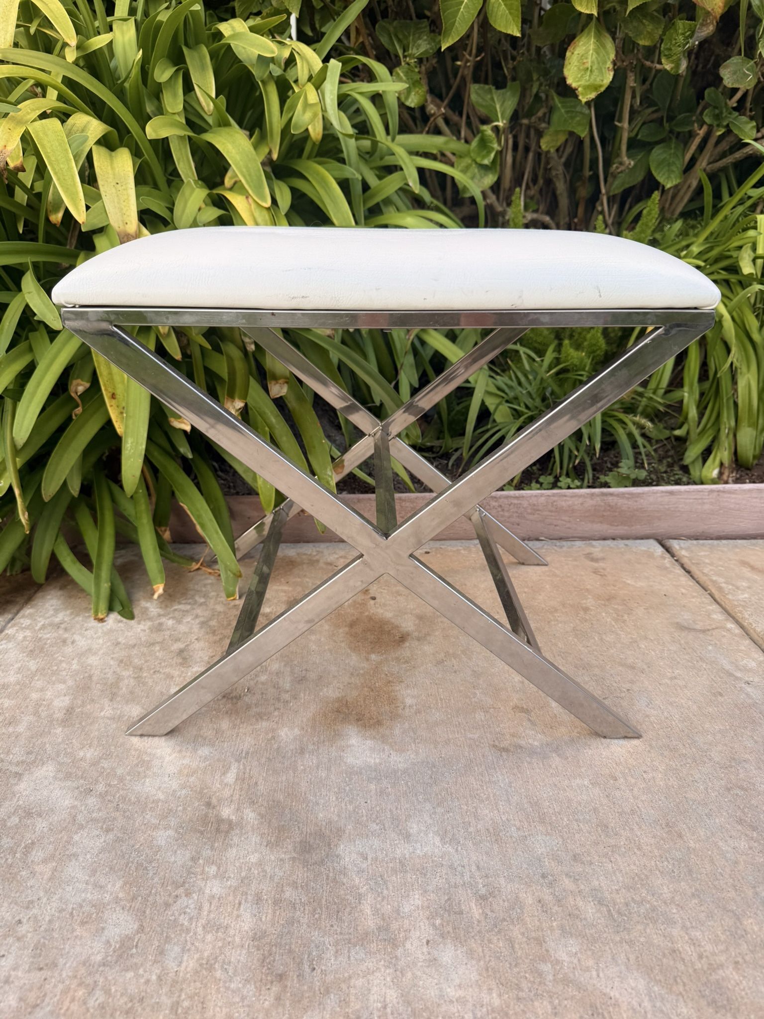 Small White Faux Leather Stool