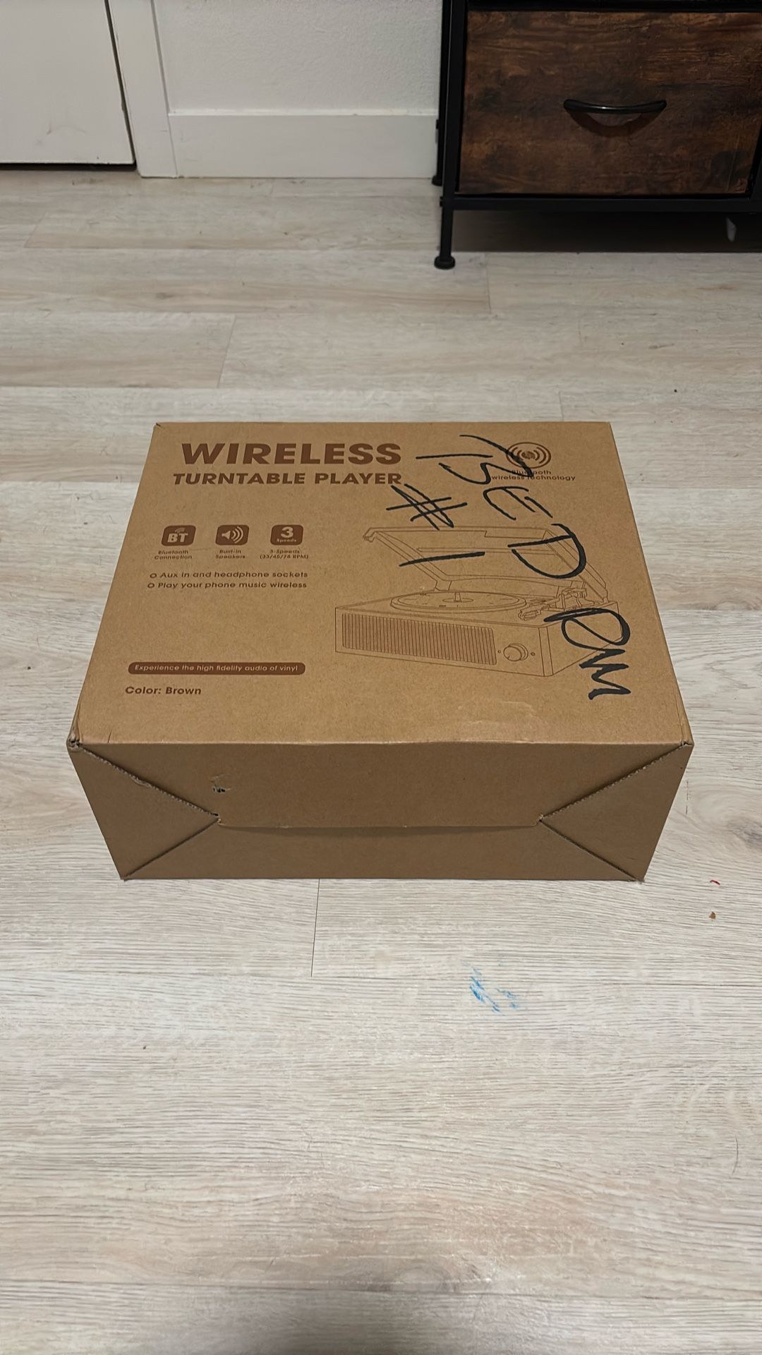 Wireless Turntable Player. Color: Brown