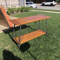 Solid Wood & Metal Two Tier Side Table 