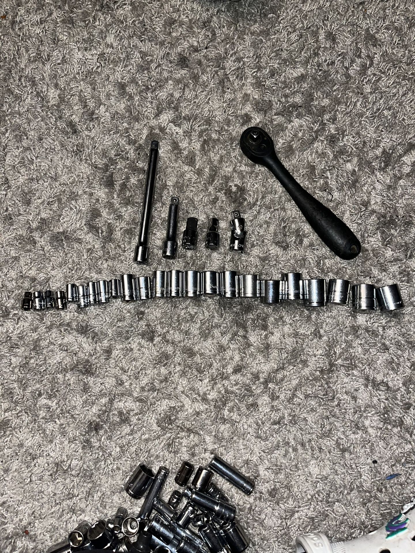 Large Socket Set – Metric + SAE w/ Ratchet & Extensions – 40+ Pcs