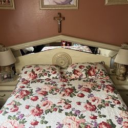 VINTAGE MATCHING BEDFRAME, VANITY AND DRAWER SET