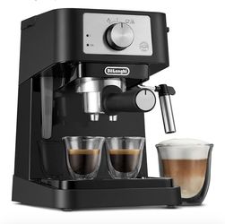 De'Longhi Stilosa Manual Espresso Machine, Latte & Cappuccino Maker, 15 Bar Pump Pressure + Milk Frother Steam Wand, Black / Stainless, EC260BK, 13.5 