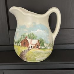 Vintage Farmhouse Signed Hand Painted Pitcher Vase