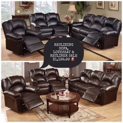 Reclining Sofa, Loveseat & Recliner $1,199