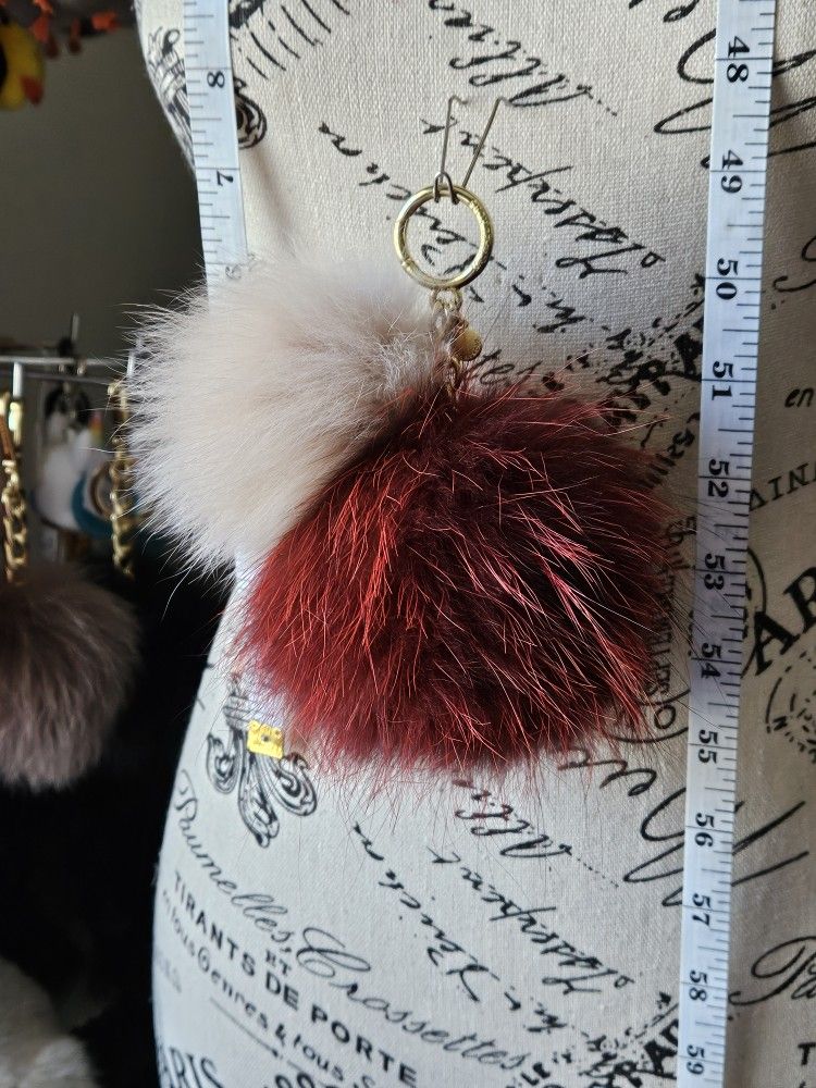 Michael Kors Dual Pom Pom Keychain + 1 Mink/1 Fur Freebies