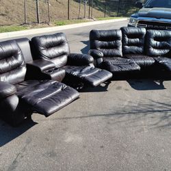Leather Reclining Couch Set 