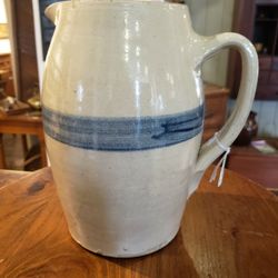 Antique Stoneware Pitcher With Blue Stripe