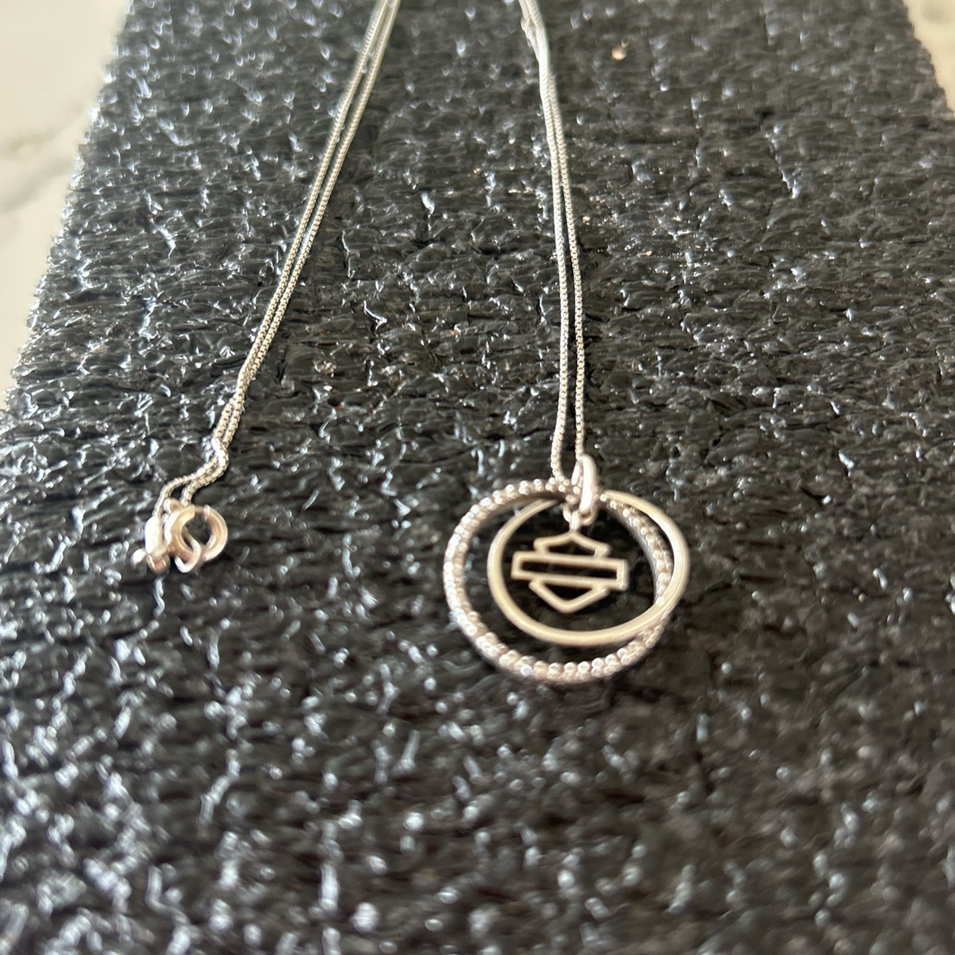 Sterling Silver Harley-Davidson Women's Double Link Circle Diamond Necklace