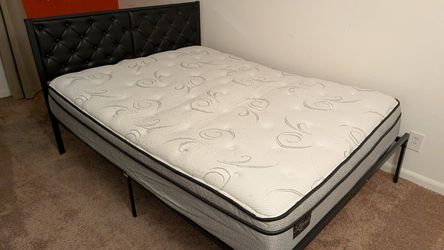Queen Bed Frame with Tufted Headboard and Mattress