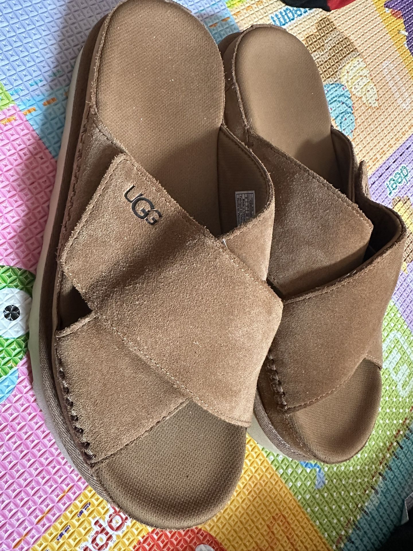 UGG Tan Suede Criss-Cross Slides